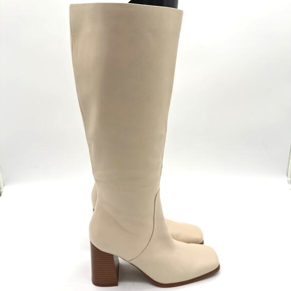 Marc Fisher Shoes - Marc Fisher Dacea Mod Leather Upper Ivory Cream Knee High Block Heel Boots 9.5